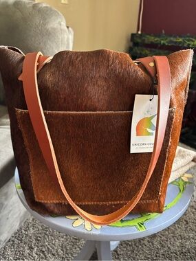Portland Leather Hair on Hide Classic Tote with Tan Straps - NEW